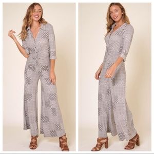 Chic Wide Leg 3/4 Sleeves Printed Romper